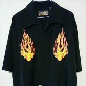 MENS BOWLING style shirt Embroidered Flames